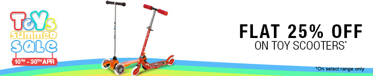 Flat 20% off on Toy Scooters, Range starts from Rs. 1000 only on Flipkart. com Flat 20% off on Toy Scooters, Range starts from Rs. 1000 only on Flipkart. com